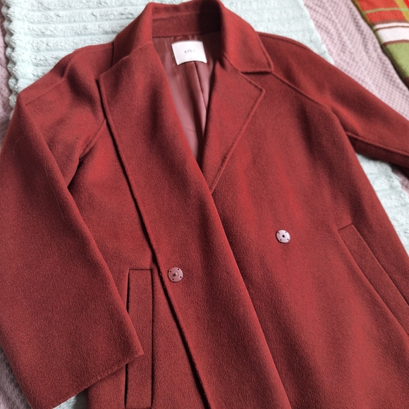 Oversized Rich Brown Long Cashmere Blend Coat Sz S - Picture 5 of 7